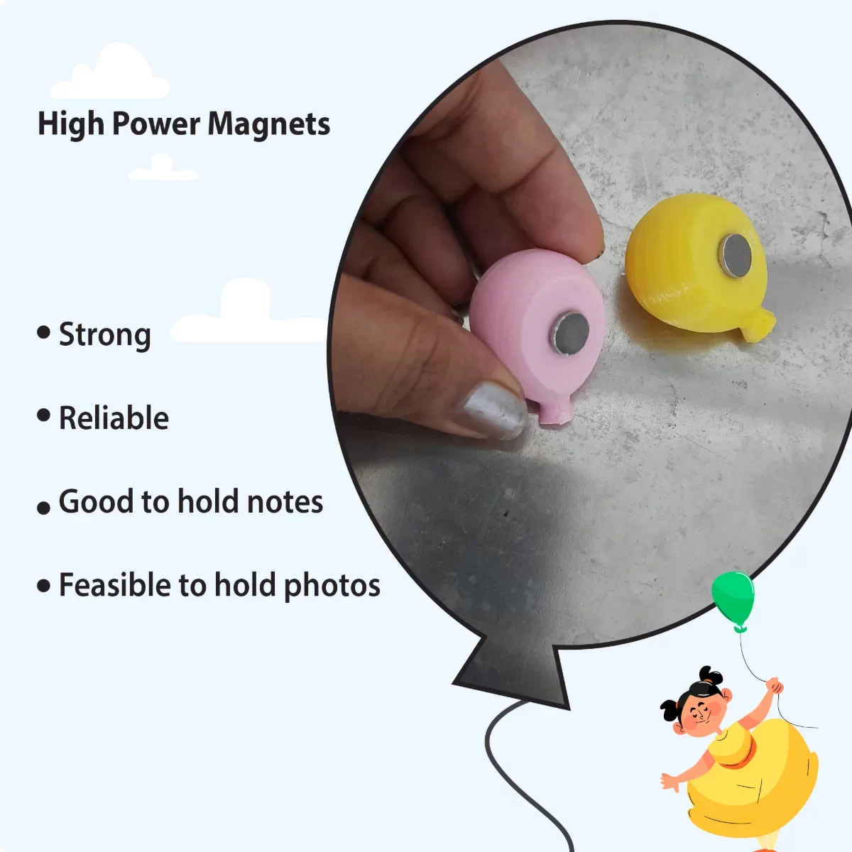 Colourful Balloon Magnets for Refrigerator Office Cabinets Whiteboards Photo, Set of 6 image 3