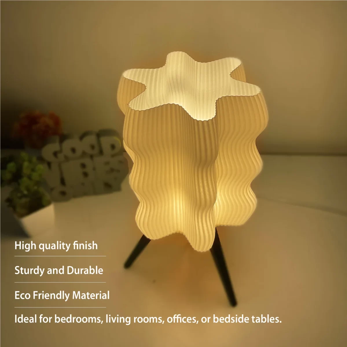 Modern Ripple Table Lamp | Stylish Bedside & Desk Lamp with E27 Bulb Holder | Warm Ambient Light for Bedroom, Living Room & Office | Elegant Home Decor Accent image 2