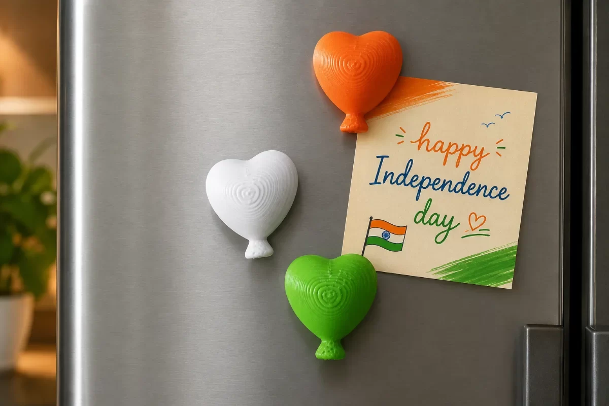 Indian Tricolor Heart Balloon Fridge Magnet Set | Independence Day Decorative Refrigerator Magnets | Set of 3" image 5