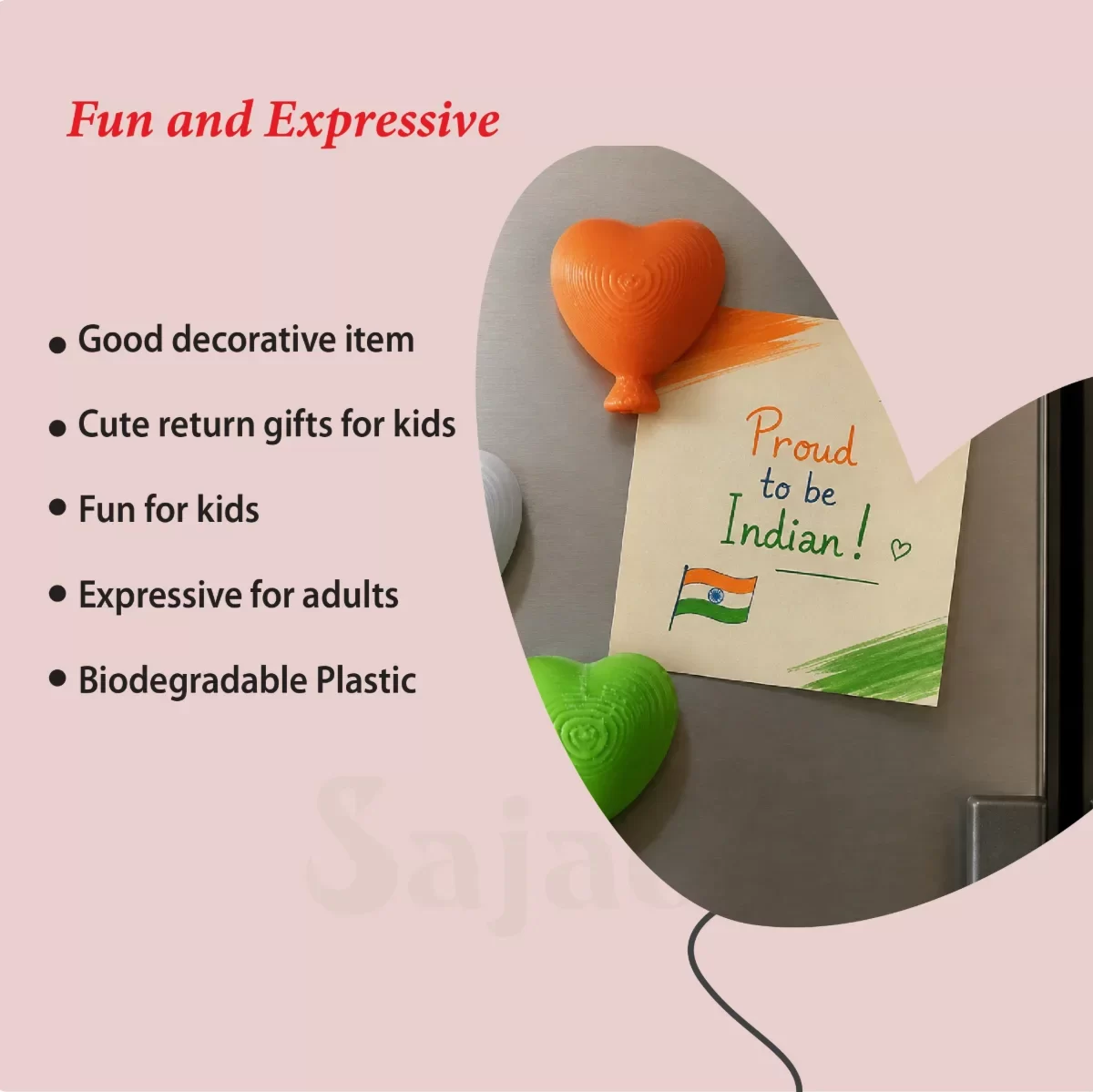 Indian Tricolor Heart Balloon Fridge Magnet Set | Independence Day Decorative Refrigerator Magnets | Set of 3" image 3