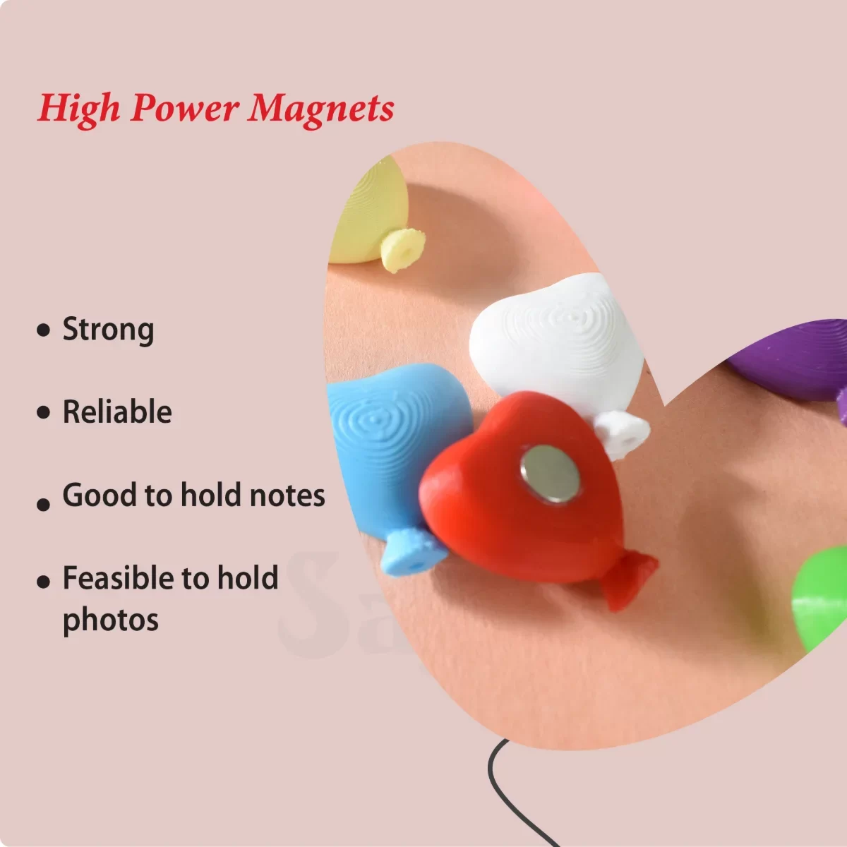Colourful Heart shape Magnets for Refrigerator Office Cabinets Whiteboards Photo, Set of 6 image 2