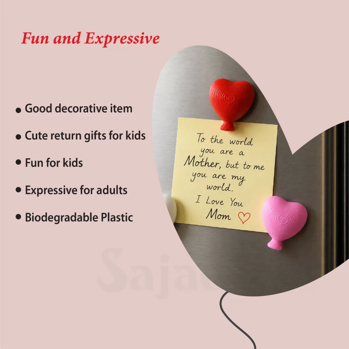 Colourful Heart shape Magnets for Refrigerator Office Cabinets Whiteboards Photo, Set of 6 image 4
