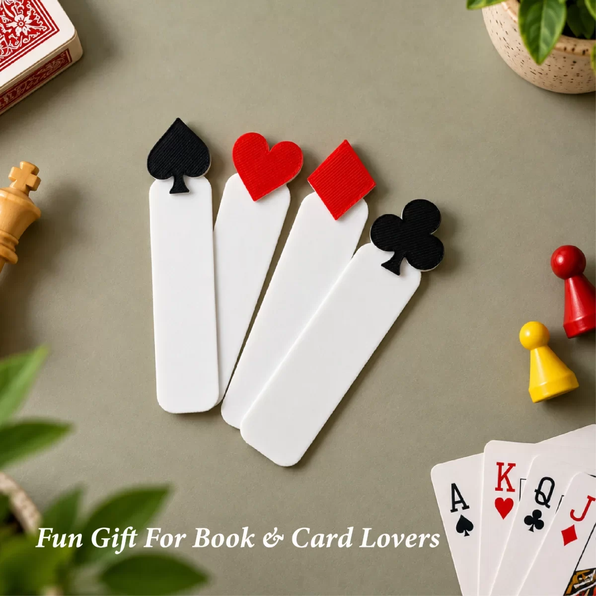 Playing Card Suit Bookmarks Set of 4 – Spade, Heart, Diamond & Club | White Decorative Bookmarks for Books, Readers, Students & Card Game Lovers image 2
