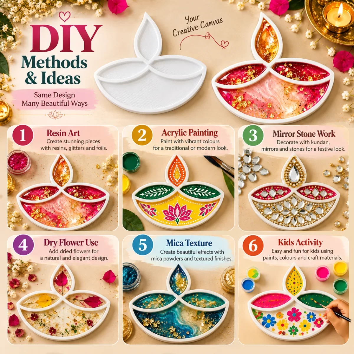 Diya Rangoli  design Plate set of 2 image 3