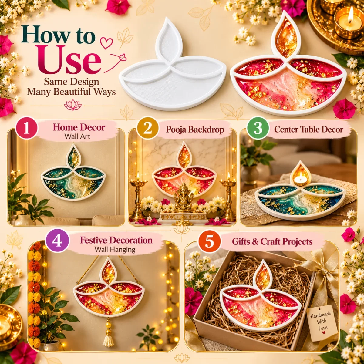 Diya Rangoli  design Plate set of 2 image 5