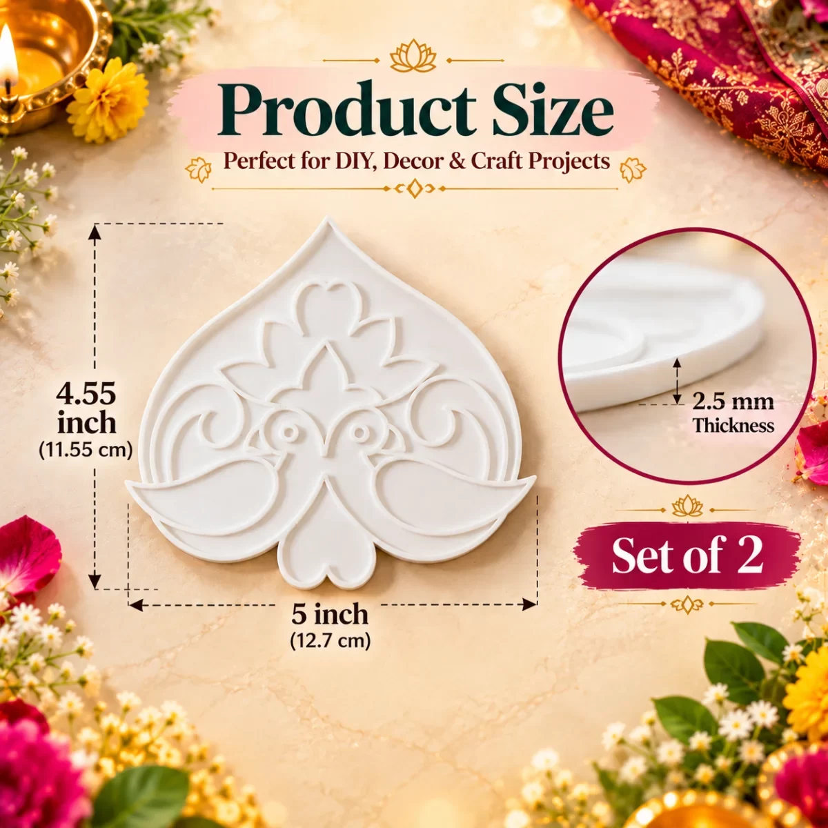 Royal Peacock Rangoli Plate set of 2 image 3