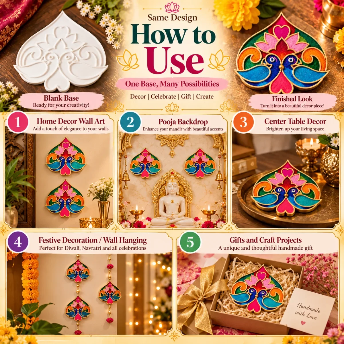 Royal Peacock Rangoli Plate set of 2 image 5