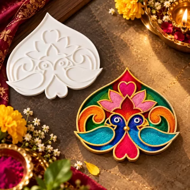 Royal Peacock Rangoli Plate set of 2