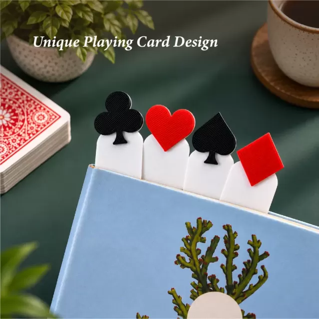 Playing Card Suit Bookmarks Set of 4 – Spade, Heart, Diamond & Club | White Decorative Bookmarks for Books, Readers, Students & Card Game Lovers
