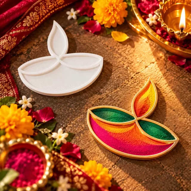 Diya Rangoli  design Plate set of 2